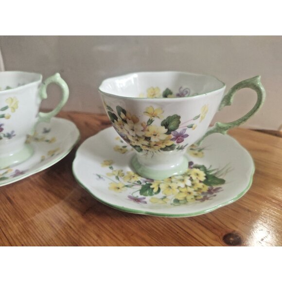 Vintage Royal Albert Yellow Vintage Primulette Teacup and Saucer Sets (2) 1950s - Picture 15 of 16